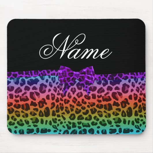 Personalisierter Name Regenbogen-Leopardruck lila  Mousepad (Vorne)