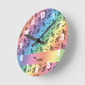 Personalisierter Name Regenbogen-Musiknoten Runde Wanduhr (Winkel)