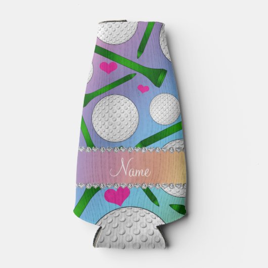 Personalisierter Name Regenbogengolfbälle T-Shirts Flaschenkühler (Vorderseite)