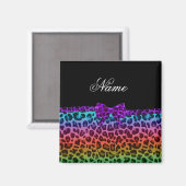 Personalisierter Name Regenbogenleopard, lila Bugb Magnet (Vorderseite/Rückseite)