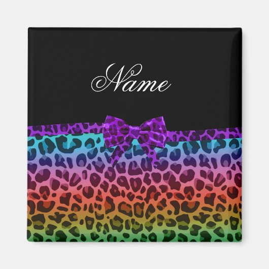 Personalisierter Name Regenbogenleopard, lila Bugb Magnet (Vorne)