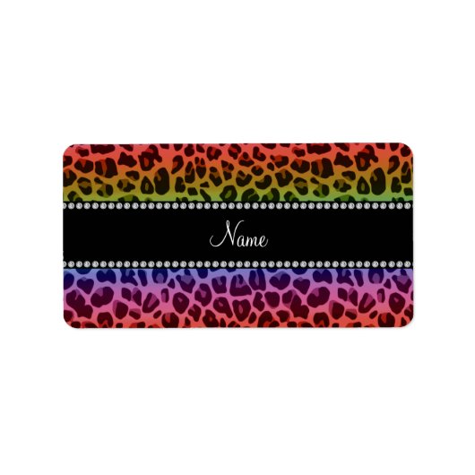 Personalisierter Name Regenbogenleoparden Adressaufkleber (Vorne)
