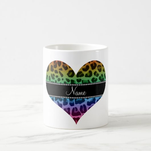 Personalisierter Name Regenbogenleoparden Kaffeetasse (Mittel)