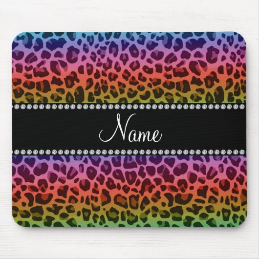 Personalisierter Name Regenbogenleoparden Mousepad (Vorne)