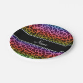 Personalisierter Name Regenbogenleoparden Pappteller (Schrägansicht)