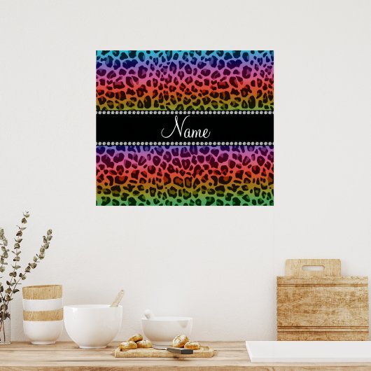 Personalisierter Name Regenbogenleoparden Poster (Küche)