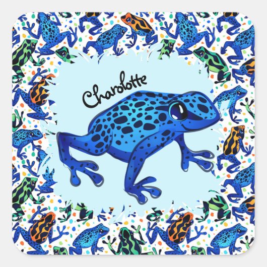 Personalisierter Name Regenwaldfrosch Quadratischer Aufkleber (Vorderseite)