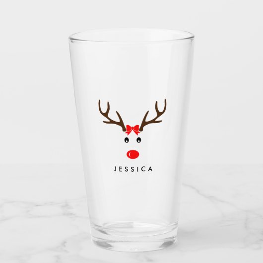 Personalisierter Name Reindeer Xmas Holiday Glas (Vorderseite)
