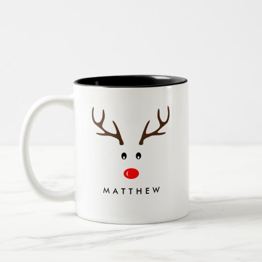 Personalisierter Name Reindeer Xmas Holiday Zweifarbige Tasse (Links)