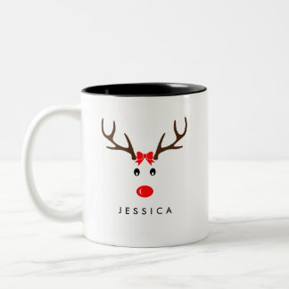 Personalisierter Name Rentier Xmas Urlaub Zweifarbige Tasse