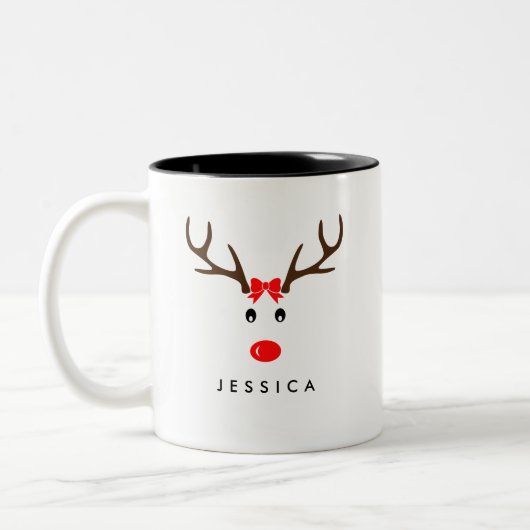 Personalisierter Name Rentier Xmas Urlaub Zweifarbige Tasse (Links)