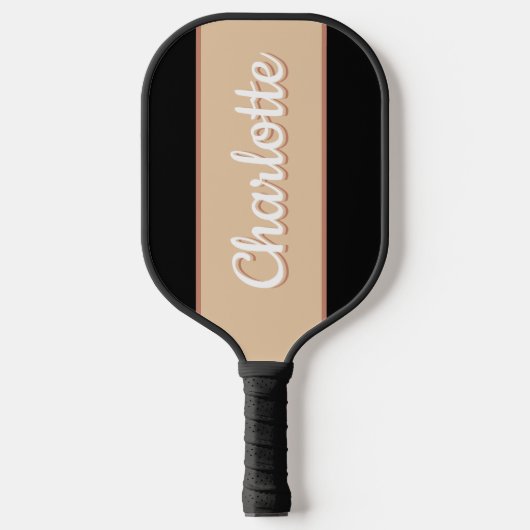 Personalisierter Name Retro Beige Schwarz Pickleball Schläger (Vorderseite)