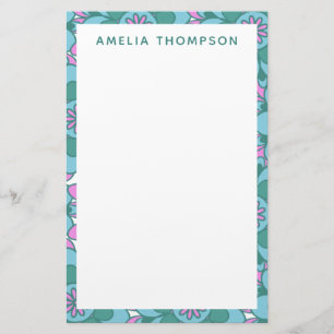 Personalisierter Name Retro Lila Grün Floral  Briefpapier