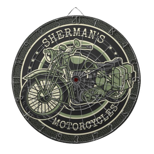 Personalisierter NAME Retro Militärische Motorradf Dartscheibe (vorne)