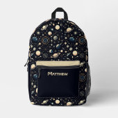 Personalisierter Name Retro Modernes Weltraumthema Bedruckter Rucksack (Vorderseite)