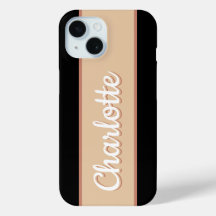 Personalisierter Name Retro Streifen Beige Schwarz