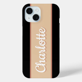 Personalisierter Name Retro Streifen Beige Schwarz Case-Mate iPhone Hülle