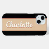 Personalisierter Name Retro Streifen Beige Schwarz Case-Mate iPhone Hülle (Rückseite (Horizontal))