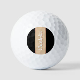 Personalisierter Name Retro Streifen Beige Schwarz Golfball