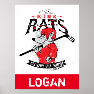 Personalisierter Name Rink Rats Hockey Red Poster