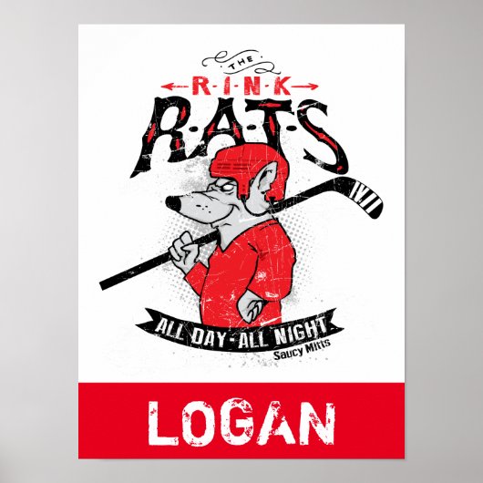 Personalisierter Name Rink Rats Hockey Red Poster (Vorne)