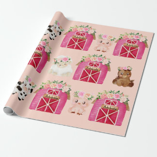 Personalisierter Name Rosa Bauernhof/ Blumengestei Geschenkpapier
