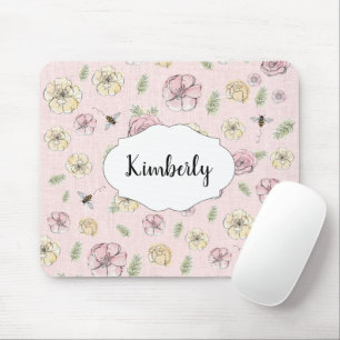 Personalisierter Name Rosa Blume Mousepad
