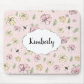 Personalisierter Name Rosa Blume Mousepad (Vorne)