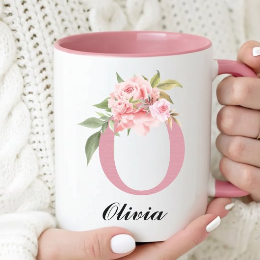 Personalisierter Name Rosa Blumen Dankeschön Tasse