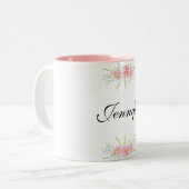 Personalisierter Name Rosa Blumenkaffee Zweifarbige Tasse (Vorderseite Links)
