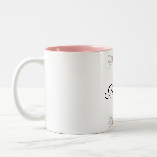 Personalisierter Name Rosa Blumenkaffee Zweifarbige Tasse (Links)