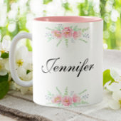 Personalisierter Name Rosa Blumenkaffee Zweifarbige Tasse