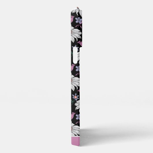 Personalisierter Name Rosa Blumenmuster nahtlos iPhone Hülle (Rechte Seite)