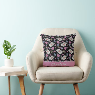 Personalisierter Name Rosa Blumenmuster nahtlos Kissen