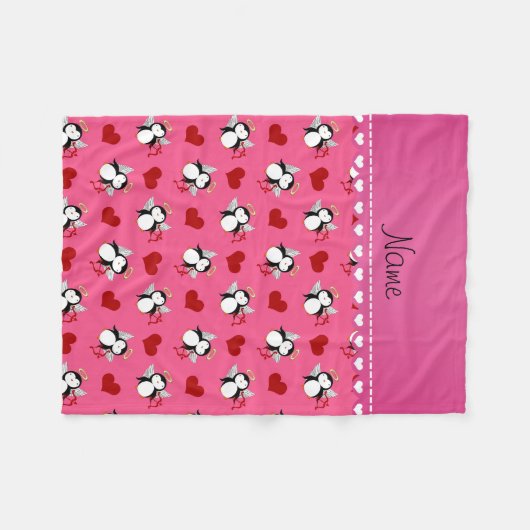 Personalisierter Name Rosa cupid Pinguine Fleecedecke (Vorderseite (Horizontal))