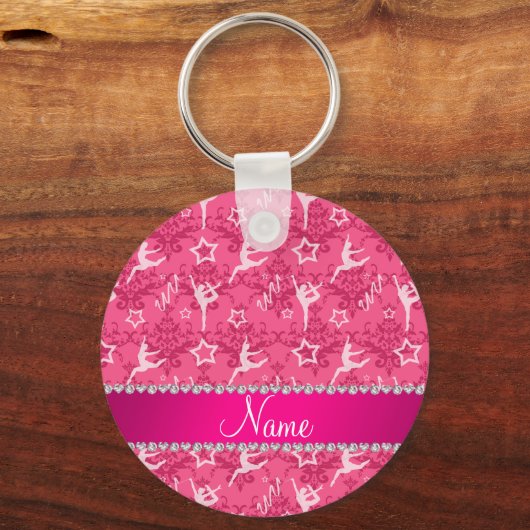Personalisierter Name Rosa Damastgymnastik Schlüsselanhänger (Vorderseite)