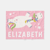 Personalisierter Name | Rosa Einhorn Fleecedecke (Vorderseite (Horizontal))