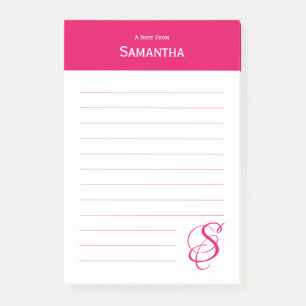 Personalisierter Name Rosa elegantes Monogramm Lin Post-it Klebezettel