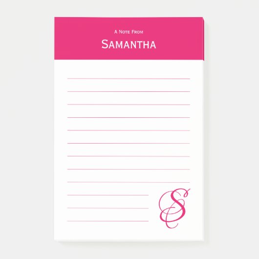 Personalisierter Name Rosa elegantes Monogramm Lin Post-it Klebezettel (Vorderseite)