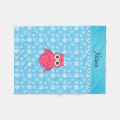 Personalisierter Name Rosa Eule Pastellblau Schnee Fleecedecke (Vorderseite (Horizontal))