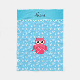 Personalisierter Name Rosa Eule Pastellblau Schnee Fleecedecke