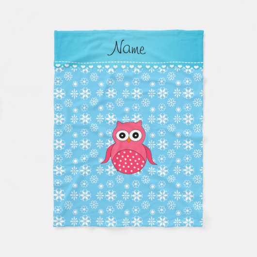 Personalisierter Name Rosa Eule Pastellblau Schnee Fleecedecke (Vorderseite)
