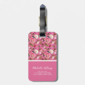 Personalisierter Name | Rosa florale Monogramm Gepäckanhänger (Rückseite vertikal)