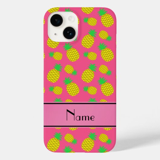 Personalisierter Name Rosa Gelbe Ananas Case-Mate iPhone Hülle (Rückseite)
