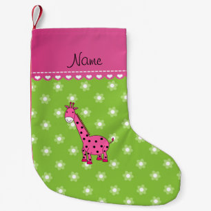 Personalisierter Name Rosa Giraffe Grüne Blume Kleiner Weihnachtsstrumpf