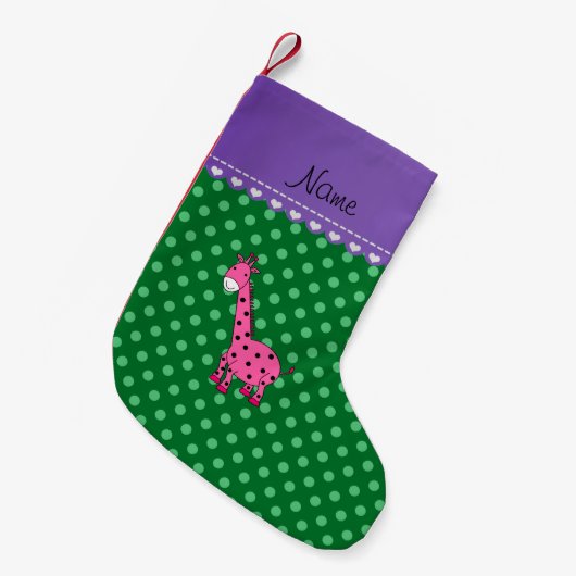Personalisierter Name Rosa Giraffe Grüne Polka Pun Kleiner Weihnachtsstrumpf (Vorderansicht (hängend))