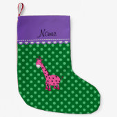 Personalisierter Name Rosa Giraffe Grüne Polka Pun Kleiner Weihnachtsstrumpf (Vorderseite)