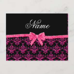 Personalisierter Name Rosa Glitzer Damaske Rosa Bu Postkarte