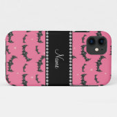 Personalisierter Name Rosa Glitzer Fledermäuse Case-Mate iPhone Hülle (Rückseite (Horizontal))