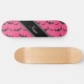 Personalisierter Name Rosa Glitzer Fledermäuse Skateboard (Horizontal)
